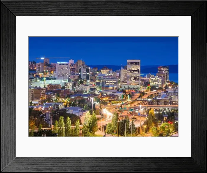 Framed Print : Tacoma, Washington, USA skyline at night Framed Print : Tacoma, Washington, USA skyline at night