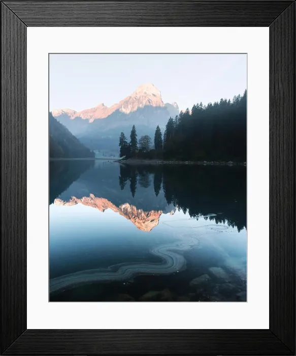 Framed Print : Peaceful autumn view on Obersee lake in Swiss Alps. Clear sky and mountains reflections in clear water. Nafels village, Switzerland Framed Print : Peaceful autumn view on Obersee lake in Swiss Alps. Clear sky and mountains reflections in clear water. Nafels village, Switzerland