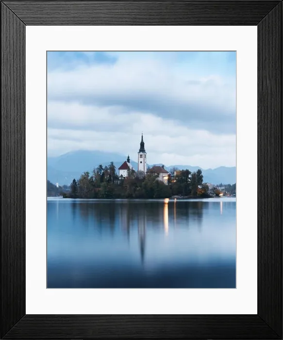 Framed Print : Evening autumn view of Bled lake in Julian Alps, Slovenia. Pilgrimage church of the Assumption of Maria on a foreground. Landscape photography Framed Print : Evening autumn view of Bled lake in Julian Alps, Slovenia. Pilgrimage church of the Assumption of Maria on a foreground. Landscape photography