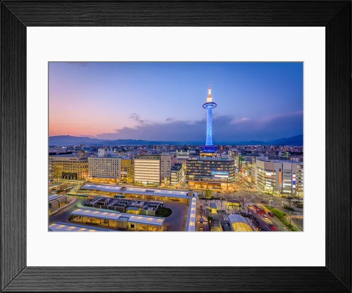 Framed Print : Kyoto, Japan downtown skyline and tower Framed Print : Kyoto, Japan downtown skyline and tower