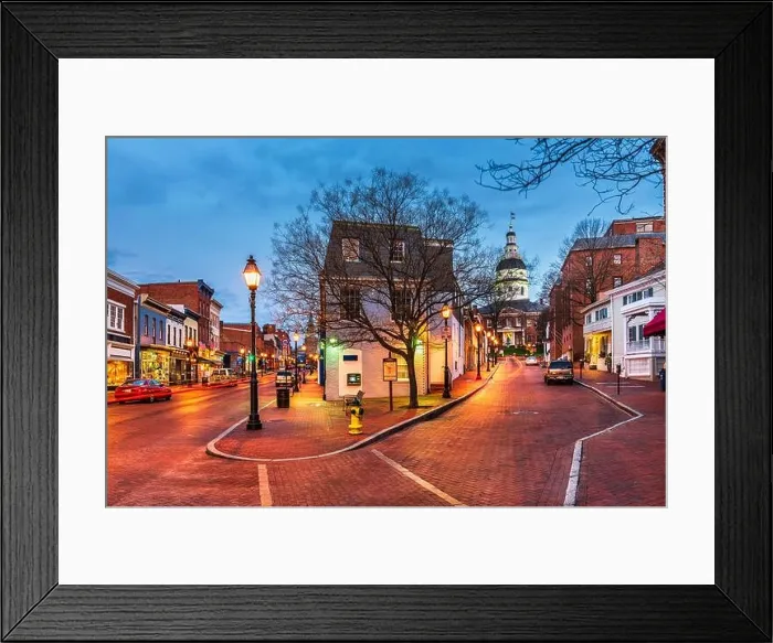 Framed Print : Annapolis, Maryland, USA downtown cityscape on Main Street at twilight Framed Print : Annapolis, Maryland, USA downtown cityscape on Main Street at twilight