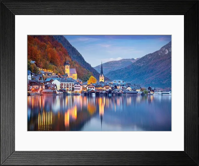 Framed Print : Hallstatt, Austria. Cityscape image of iconic alpine village Hallstatt at dramatic autumn sunset Framed Print : Hallstatt, Austria. Cityscape image of iconic alpine village Hallstatt at dramatic autumn sunset
