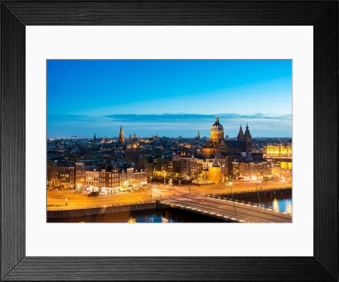 Framed Print : Amsterdam skyline in historical area at night, Netherlands. Ariel view of Amsterdam, Netherlands Framed Print : Amsterdam skyline in historical area at night, Netherlands. Ariel view of Amsterdam, Netherlands