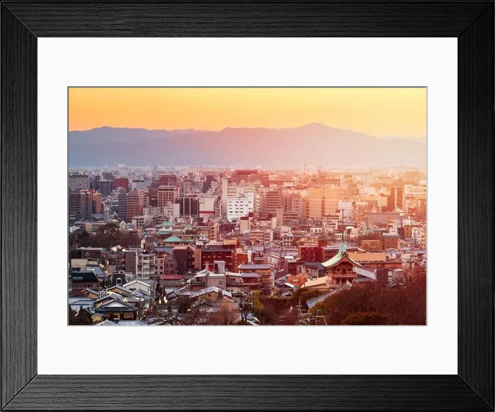 Framed Print : Kyoto, Japan downtown cityscape with new and old architecture at dusk Framed Print : Kyoto, Japan downtown cityscape with new and old architecture at dusk