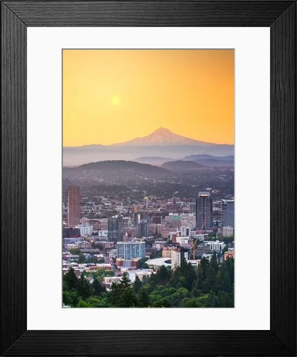 Framed Print : Portland, Oregon, USA skyline at dusk with Mt. Hood in the distance Framed Print : Portland, Oregon, USA skyline at dusk with Mt. Hood in the distance