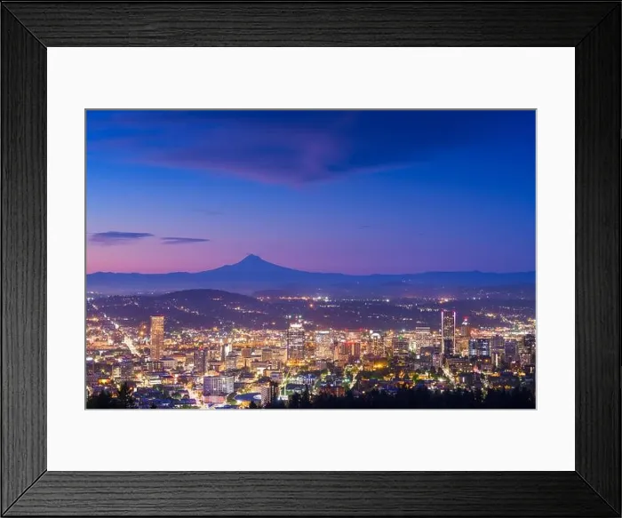 Framed Print : Portland, Oregon, USA skyline at dusk with Mt. Hood in the distance Framed Print : Portland, Oregon, USA skyline at dusk with Mt. Hood in the distance