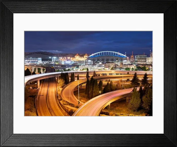 Framed Print : Seattle, Washington, USA highways and traffic at night Framed Print : Seattle, Washington, USA highways and traffic at night