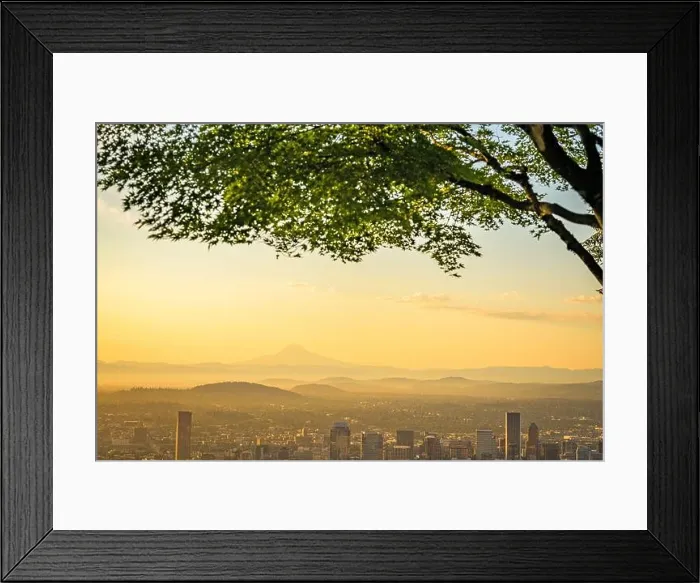 Framed Print : Portland, Oregon, USA skyline at dusk with Mt. Hood in the distance Framed Print : Portland, Oregon, USA skyline at dusk with Mt. Hood in the distance