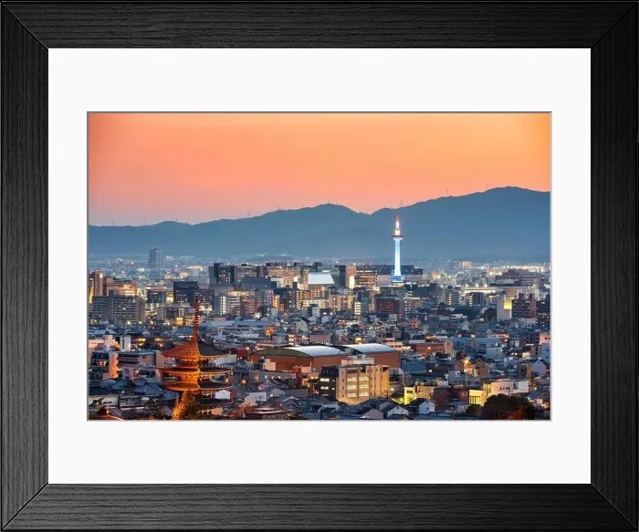 Framed Print : Kyoto, Japan skyline and towers at dusk Framed Print : Kyoto, Japan skyline and towers at dusk