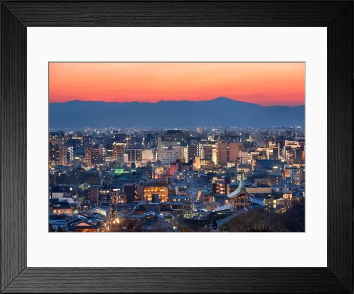 Framed Print : Kyoto, Japan downtown cityscape with new and old architecture at dusk Framed Print : Kyoto, Japan downtown cityscape with new and old architecture at dusk