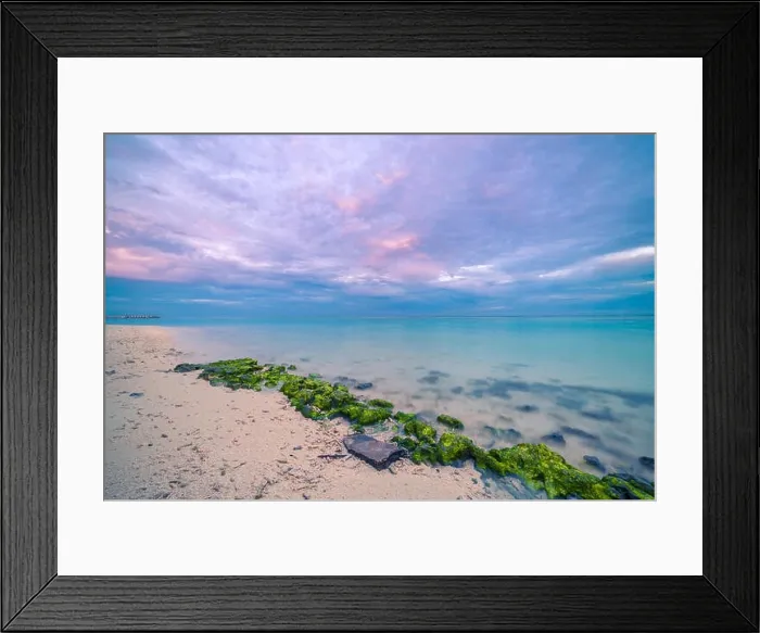 Framed Print : Tropical beach at sunset nature background. Moss on rocks with amazing colorful sky. Long exposure seascape with beach coastline Framed Print : Tropical beach at sunset nature background. Moss on rocks with amazing colorful sky. Long exposure seascape with beach coastline
