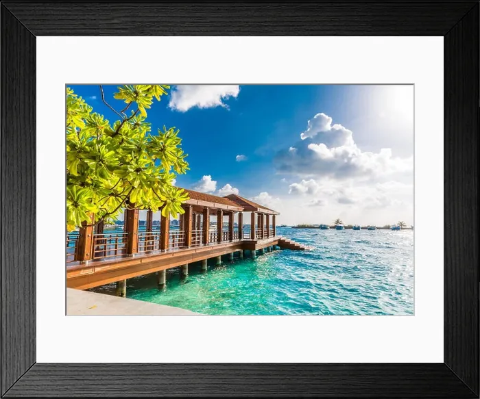 Framed Print : Maldives dock and airport area for tourists in a sunny day. Luxury dock or port in Maldives with mangrove with azure lagoon Framed Print : Maldives dock and airport area for tourists in a sunny day. Luxury dock or port in Maldives with mangrove with azure lagoon