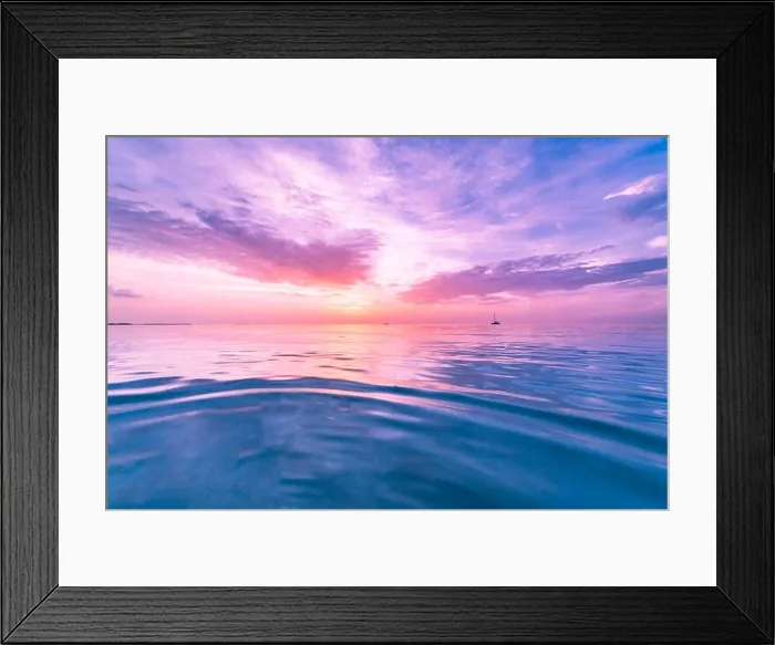 Framed Print : Sea sky clouds, horizon. Colorful seascape horizontal background banner. Inspirational calm sea with sunset sky. Meditation ocean and sky background Framed Print : Sea sky clouds, horizon. Colorful seascape horizontal background banner. Inspirational calm sea with sunset sky. Meditation ocean and sky background