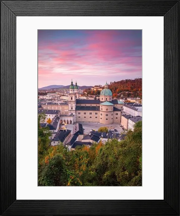 Framed Print : Salzburg, Austria. Cityscape image of the Salzburg, Austria with Salzburg Cathedral during autumn sunset Framed Print : Salzburg, Austria. Cityscape image of the Salzburg, Austria with Salzburg Cathedral during autumn sunset