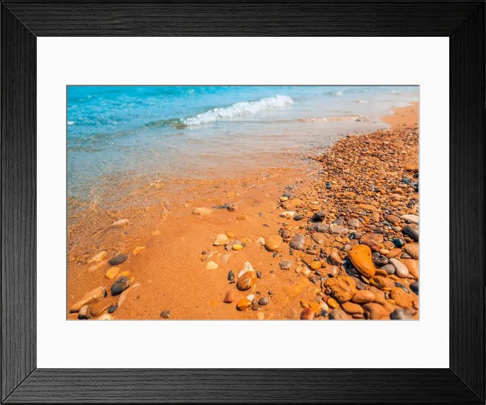 Framed Print : Rocks on the seaside near the beach, pebbles on calm beach Framed Print : Rocks on the seaside near the beach, pebbles on calm beach