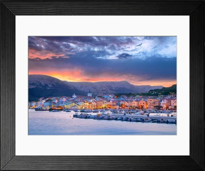 Framed Print : Baska, Krk Island, Croatia. Cityscape image of Baska, Croatia located on Krk Island at summer sunset Framed Print : Baska, Krk Island, Croatia. Cityscape image of Baska, Croatia located on Krk Island at summer sunset