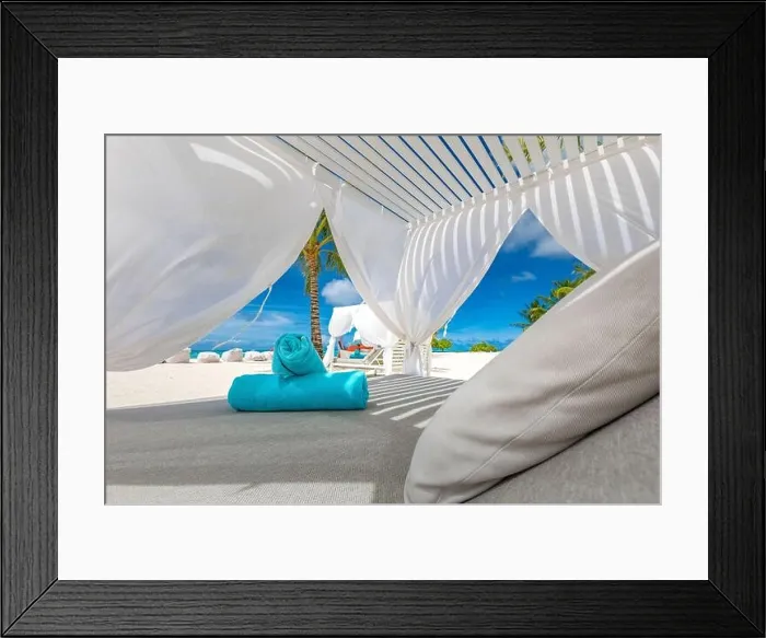 Framed Print : Serenity beach background, luxury beach canopy and travel or summer vacation concept. Design of tourism for summer vacation holiday destination Framed Print : Serenity beach background, luxury beach canopy and travel or summer vacation concept. Design of tourism for summer vacation holiday destination