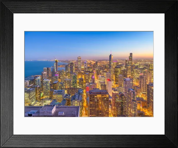 Framed Print : Chicago, Illinois, USA downtown city skyline from above at dusk Framed Print : Chicago, Illinois, USA downtown city skyline from above at dusk