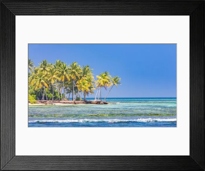 Framed Print : Tropical island beach. Palm trees near blue sea, tranquil nature concept. Exotic beach scenery Framed Print : Tropical island beach. Palm trees near blue sea, tranquil nature concept. Exotic beach scenery