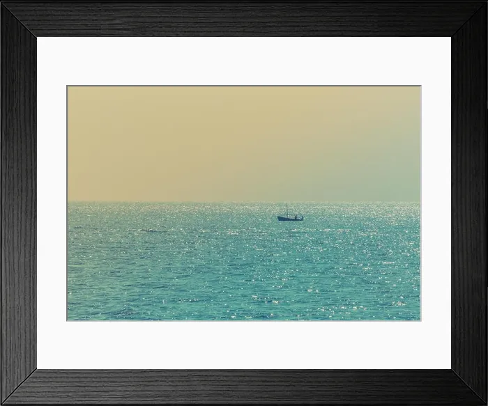 Framed Print : Small boat fishing in endless ocean water Framed Print : Small boat fishing in endless ocean water
