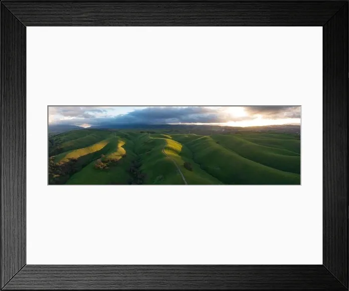 Framed Print : Low clouds drift over sunlit, grass-covered ridges in the beautiful Tri-valley region of Northern California, east of San Francisco Bay