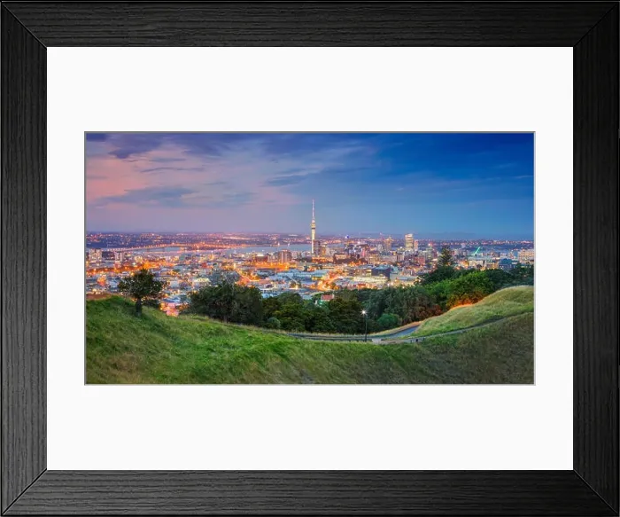 Framed Print : Auckland. Cityscape image of Auckland skyline, New Zealand taken from Mt. Eden at sunset Framed Print : Auckland. Cityscape image of Auckland skyline, New Zealand taken from Mt. Eden at sunset