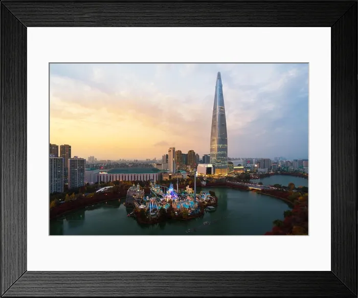 Framed Print : South Korea skyline of Seoul, The best view of South Korea with Lotte world mall at Jamsil in Seoul Framed Print : South Korea skyline of Seoul, The best view of South Korea with Lotte world mall at Jamsil in Seoul