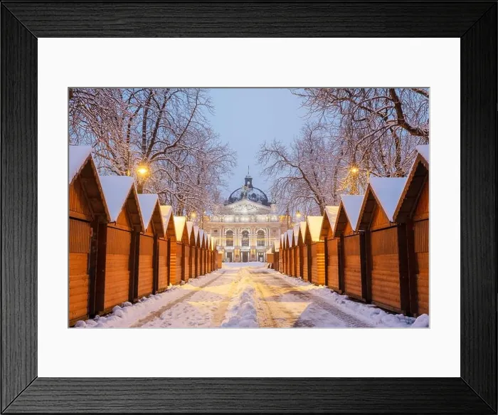 Framed Print : Solomiya Krushelnytska Lviv State Academic Theatre of Opera and Ballet in winter time. Wooden Christmas fair kiosk in a row with city light in Framed Print : Solomiya Krushelnytska Lviv State Academic Theatre of Opera and Ballet in winter time. Wooden Christmas fair kiosk in a row with city light in