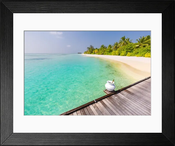 Framed Print : Water villas on tropical island, Maldives. Luxury summer travel and exotic vacation destination Framed Print : Water villas on tropical island, Maldives. Luxury summer travel and exotic vacation destination