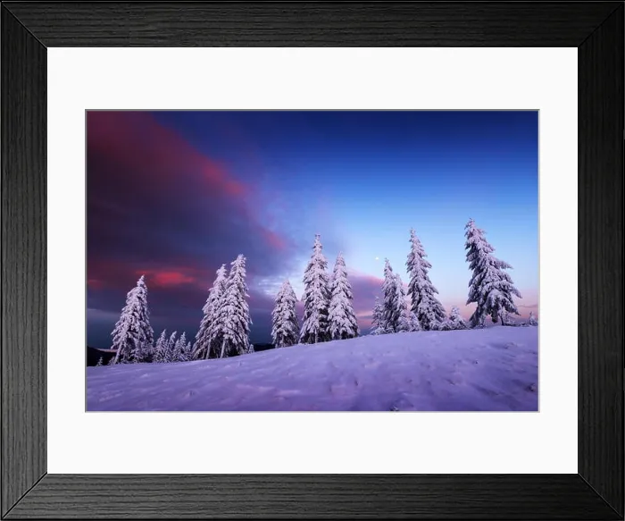Framed Print : Fantastic orange winter landscape in snowy mountains glowing by sunlight. Dramatic wintry scene with snowy trees. Christmas holiday concept Framed Print : Fantastic orange winter landscape in snowy mountains glowing by sunlight. Dramatic wintry scene with snowy trees. Christmas holiday concept