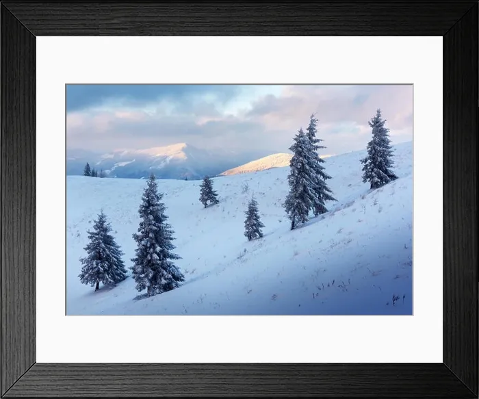 Framed Print : Fantastic orange winter landscape in snowy mountains glowing by sunlight. Dramatic wintry scene with snowy trees. Christmas holiday concept Framed Print : Fantastic orange winter landscape in snowy mountains glowing by sunlight. Dramatic wintry scene with snowy trees. Christmas holiday concept