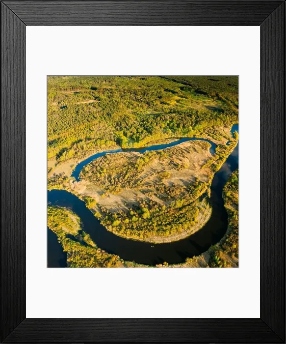 Framed Print : Aerial View Green Forest Woods And River Landscape In Sunny Spring Summer Day. Top View Of Beautiful European Nature From High Attitude In Autumn Framed Print : Aerial View Green Forest Woods And River Landscape In Sunny Spring Summer Day. Top View Of Beautiful European Nature From High Attitude In Autumn