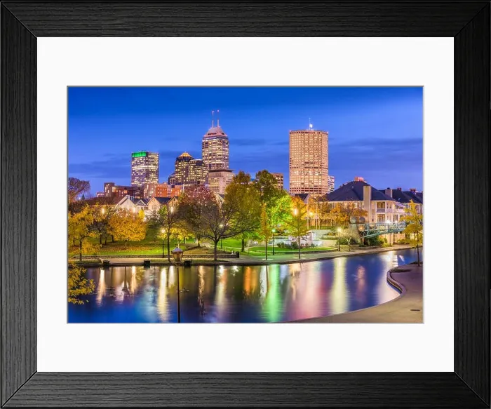 Framed Print : Indianapolis, Indiana, USA river walk and skyline Framed Print : Indianapolis, Indiana, USA river walk and skyline