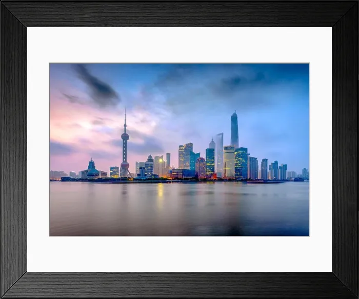 Framed Print : Shanghai, China Pudong Financial District over the Huangpu river from the Bund at dawn Framed Print : Shanghai, China Pudong Financial District over the Huangpu river from the Bund at dawn