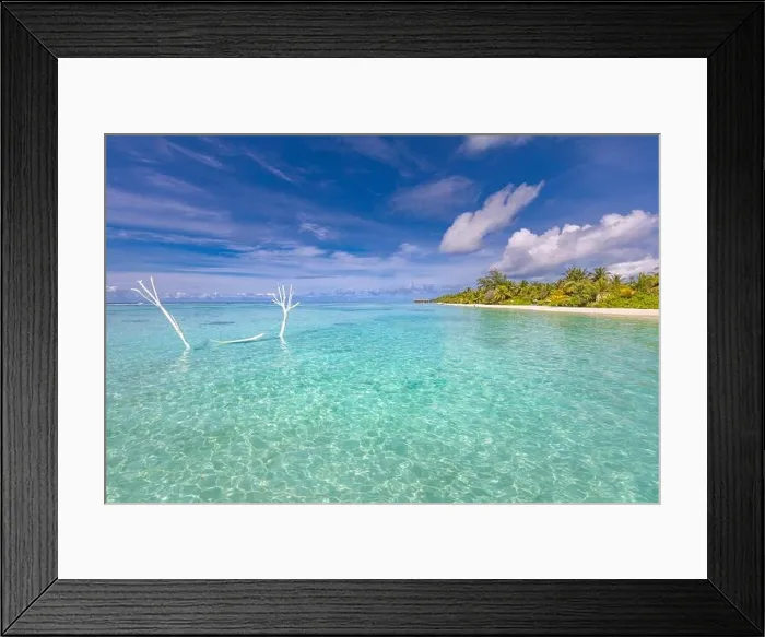 Framed Print : Tropical beach paradise, exotic island with shallow lagoon sea. Swing or water hammock, luxury summer inspirational beach scenery, relaxing view Framed Print : Tropical beach paradise, exotic island with shallow lagoon sea. Swing or water hammock, luxury summer inspirational beach scenery, relaxing view