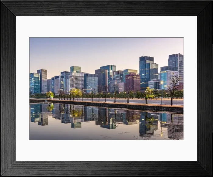 Framed Print : Modern Office Buildings and water reflection in Tokyo, Japan Framed Print : Modern Office Buildings and water reflection in Tokyo, Japan