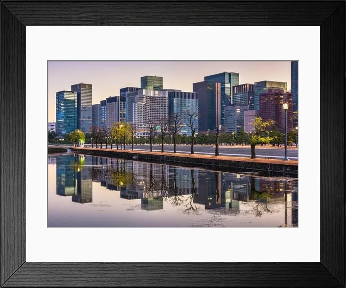 Framed Print : Modern Office Buildings and water reflection in Tokyo, Japan Framed Print : Modern Office Buildings and water reflection in Tokyo, Japan