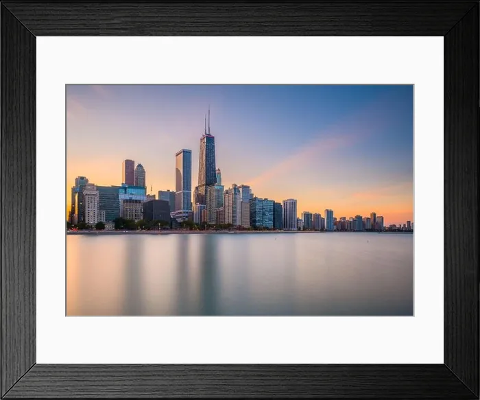 Framed Print : Chicago, Illinois, USA downtown skyline from Lake Michigan at dusk Framed Print : Chicago, Illinois, USA downtown skyline from Lake Michigan at dusk
