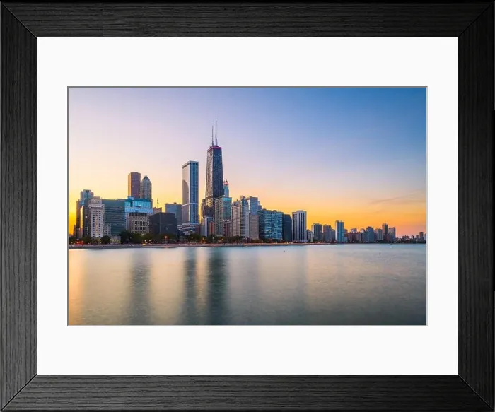 Framed Print : Chicago, Illinois, USA downtown skyline from Lake Michigan at dusk Framed Print : Chicago, Illinois, USA downtown skyline from Lake Michigan at dusk