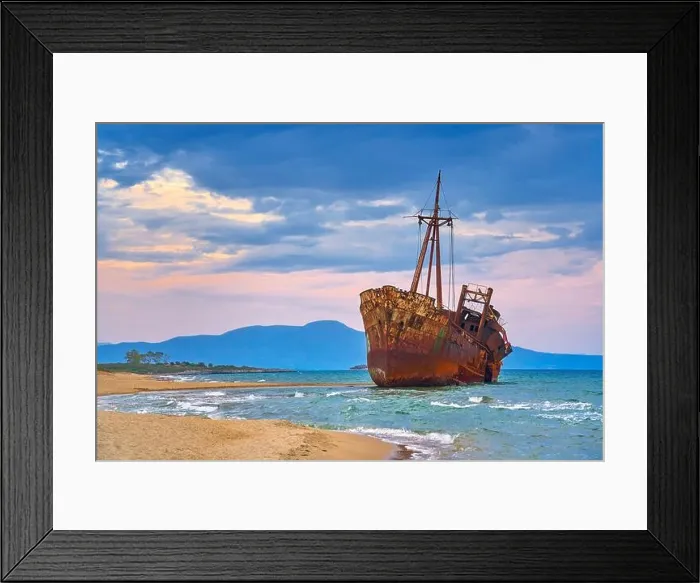 Framed Print : Shipwreck in Glyfada Beach near Gytheio, Peloponnese, Greece Framed Print : Shipwreck in Glyfada Beach near Gytheio, Peloponnese, Greece