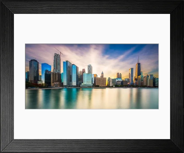 Framed Print : Chicago, Illinois, USA downtown skyline from Lake Michigan at dusk Framed Print : Chicago, Illinois, USA downtown skyline from Lake Michigan at dusk