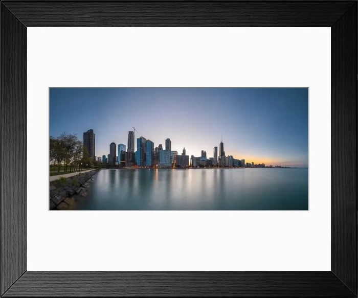 Framed Print : Chicago, Illinois, USA downtown skyline from Lake Michigan at dusk Framed Print : Chicago, Illinois, USA downtown skyline from Lake Michigan at dusk