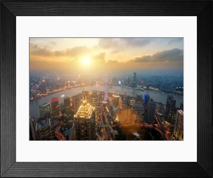 Framed Print : Shanghai skyline city scape, Shanghai luajiazui finance and business district trade zone skyline, Shanghai China. Asia. Day to Night