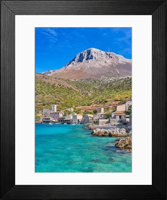 Framed Print : Traditional fishing village Limeni, Mani, Peloponnese, Greece Framed Print : Traditional fishing village Limeni, Mani, Peloponnese, Greece