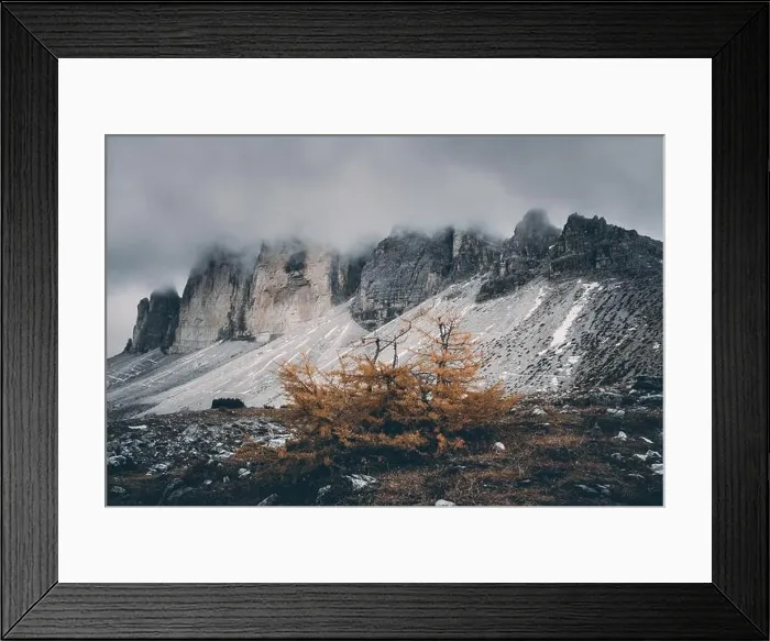 Framed Print : Incredible view of the Three Peaks of Lavaredo in morning fog. National Park Tre Cime di Lavaredo, Dolomite Alps mountains Framed Print : Incredible view of the Three Peaks of Lavaredo in morning fog. National Park Tre Cime di Lavaredo, Dolomite Alps mountains