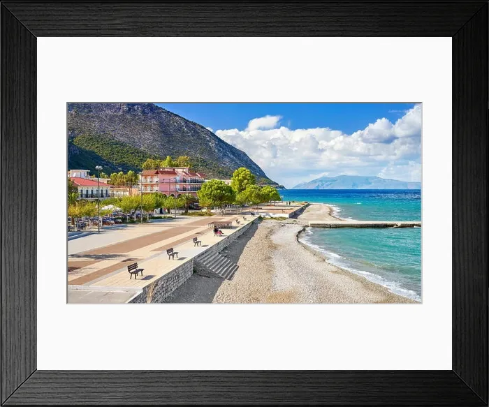 Framed Print : Seaside promenade, Poros town, Kefalonia Island, Greece Framed Print : Seaside promenade, Poros town, Kefalonia Island, Greece