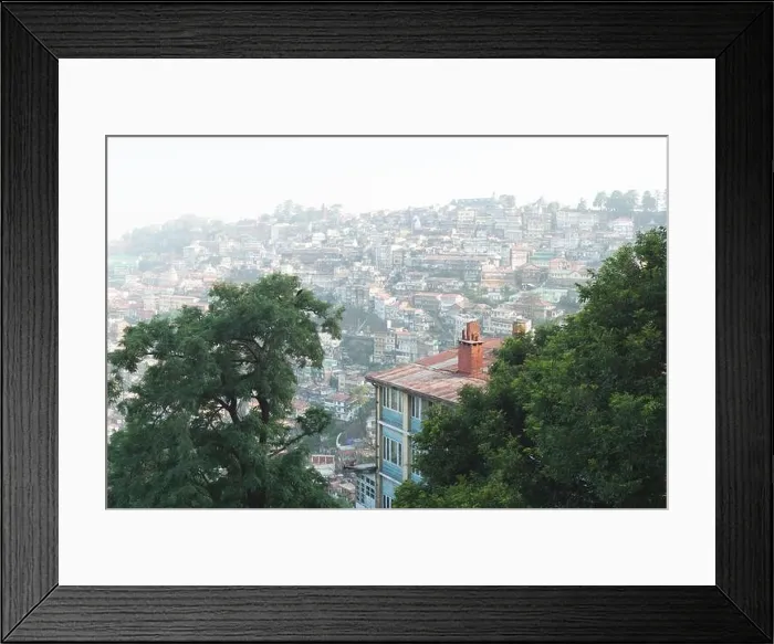 Framed Print : View of Shimla city in Indian Himalayas the capital of Indian state Himachal Pradesh. Shimla, Himachal Prades, India. Landscape photography Framed Print : View of Shimla city in Indian Himalayas the capital of Indian state Himachal Pradesh. Shimla, Himachal Prades, India. Landscape photography