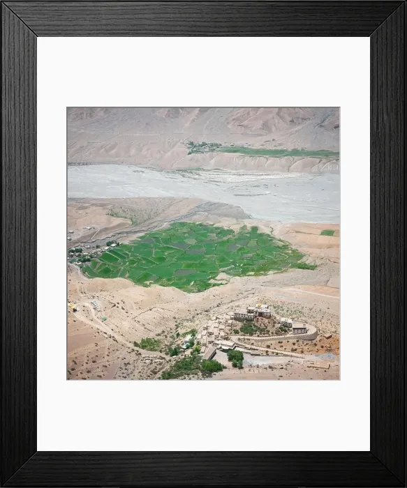 Framed Print : Aerial view of Buddhist temple monastery Key (Ki Gompa) on a high cliff overlooking the confluence of Pin Rivers Framed Print : Aerial view of Buddhist temple monastery Key (Ki Gompa) on a high cliff overlooking the confluence of Pin Rivers