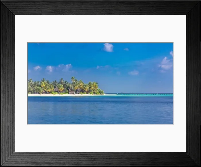 Framed Print : Perfect tropical landscape with blue sea and palm trees, exotic beach panorama. Beautiful beach background Framed Print : Perfect tropical landscape with blue sea and palm trees, exotic beach panorama. Beautiful beach background