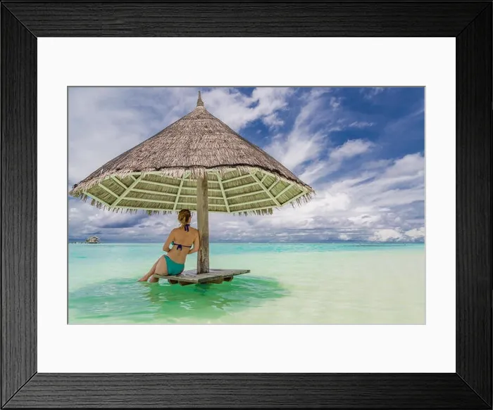 Framed Print : Parasol beach on the coast. White sand and blue water of the sea. Panorama at beach Framed Print : Parasol beach on the coast. White sand and blue water of the sea. Panorama at beach
